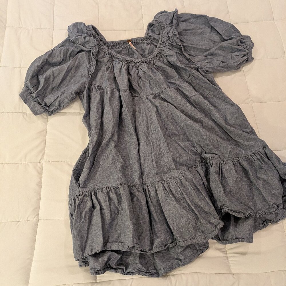 Free People Amelie denim mini babydoll dress size L